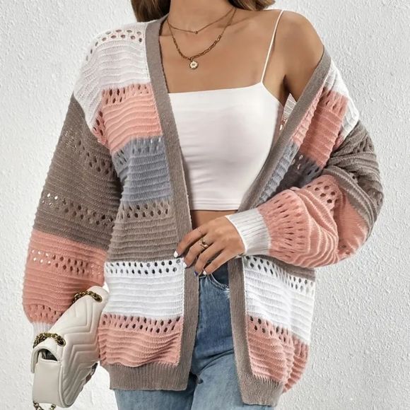 six eight ten Sweaters - ⬆️💲15 BuNdLEd ⬆️ Women's Colorblock Nuetral Tones Open Cardigan